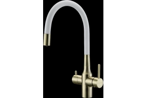 Смеситель для кухни Paulmark Salix с гибким изливом бронза - белый матовый