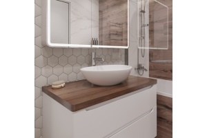 Мебель для ванной STWORKI Берген 100 белая с темной столешницей, раковина Moduo 55 Leaf - 3