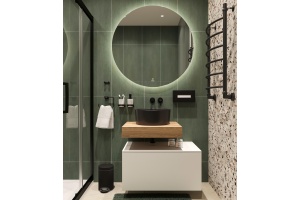 Мебель для ванной STWORKI Ольборг 60 столешница дуб французский, без отверстий, с тумбой 80, с раковиной BOCCHI Vessel черной