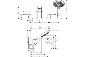 Смеситель Hansgrohe Metropol на край ванны, на 4 отверстия, хром 32552000 - 2