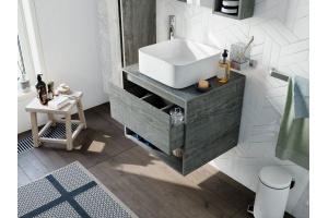 Мебель для ванной STWORKI Карлстад 60 дуб рошелье, роверелла, с отверстием под смеситель в столешнице - 2