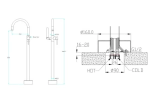 Смеситель напольный Boheme UNO черный, хром (469-BCR) - 2