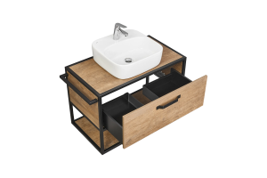 Тумба с раковиной Одри 42 Aquaton Лофт Фабрик 80 темное дерево  - 2