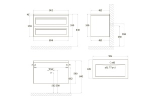 PLATINO База под раковину подвесная с двумя выкатными ящиками, Светло-серый матовый AM-Platino-900-2C-SO-GCM - 3