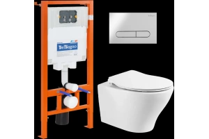 Комплект унитаза с инсталляцией BelBagno Acqua с сиденьем микролифт и кнопкой смыва хром матовый