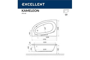 Акриловая ванна Excellent Kameleon 170x110 белая бронза левая с гидромассажем - 3