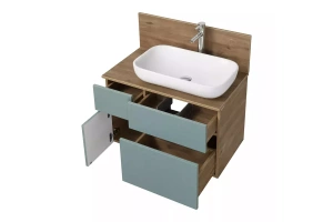 Тумба с раковиной Лола 60 и столешницей Aquaton Мишель 80 голубой-светлое дерево - 2