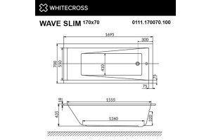 Акриловая ванна Whitecross Wave 170х70 белая золото с гидромассажем - 3