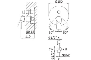 Смеситель Cezares Nautic VDIM NOP С ВНУТРЕННЕЙ ЧАСТЬЮ, для душа - 2