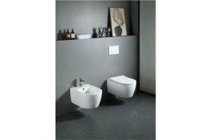 AQ1106L-00 ЕВРОПА Унитаз подвесной безободковый 525*360*260мм, тонкое сиденье с механизмом плавного закрывания, крепеж - 3