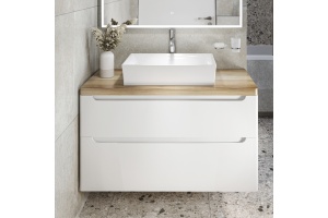 Тумба с раковиной STWORKI Берген 100 белая со светлой столешницей, раковина Bocchi Vessel 1172-061-0125