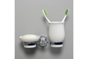 Стакан для зубных щеток и мыльница Wasserkraft хром - белый - 2