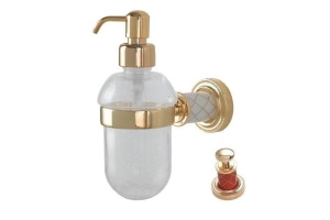 Дозатор для жидкого мыла настенный Boheme Murano золото с красным