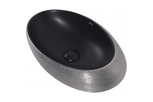 Накладная раковина Abber Bequem 49 черная матовая с серебром - 2