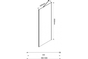 Боковая стенка Vincea EXTRA 100х200 профиль черный стекло прозрачное - 2