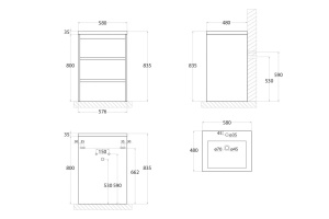 FAMILY База под раковину напольная с тремя выкатными ящиками, Cemento Veneto, 580x470x845, FAMILY-580-3C-PIA-CV - 3