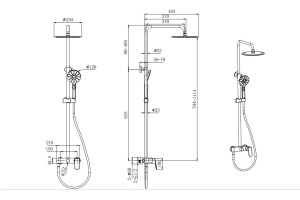 Душевая система AQUATEK AQ2060MB, 3jet 250мм, матовый черный - 2