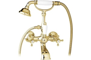 Смеситель для ванны Cezares Golf золото с белыми ручками