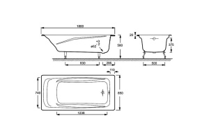 Чугунная ванна Jacob Delafon Repos E2904-S-00 180x85 без антискользящего покрытия - 3
