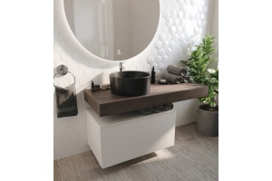 Мебель для ванной STWORKI Ольборг 120 столешница дуб карпентер, без отверстий, с тумбой 80, с раковиной BOCCHI Vessel черной - 3