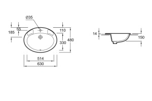 Раковина Jacob Delafon Ovale Dessus E1273 63 см - 2