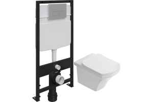 Комплект Унитаз подвесной STWORKI Хальмстад SETK2804-0606-001-1-6000 с микролифтом + Система инсталляции для унитазов EWRIKA ProLT 0026-2020 с кнопкой смыва 0040 хром матовый