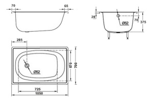 Стальная ванна BLB Europa Mini 105x70 B15E - 3