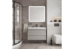 PLATINO База под раковину подвесная с двумя выкатными ящиками, Светло-серый матовый AM-Platino-1000-2C-SO-GСM - 2