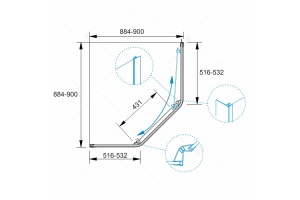 Душевой уголок  90*90*195 RGW PA-86 Трапеция/Хром/Прозрачное(Easy)/6 мм - 2