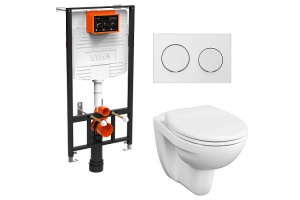 Комплект подвесного унитаза с инсталляцией VitrA S10 белый с сиденьем микролифт и кнопкой хром