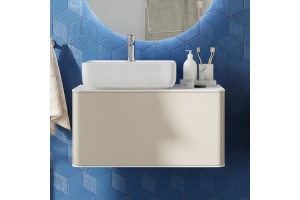 Тумба с раковиной STWORKI Ноттвиль 80 бежевый шелк, без выреза под смеситель