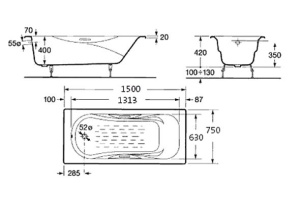 Чугунная ванна Roca Malibu 150x75 см (2315G000R) - 3
