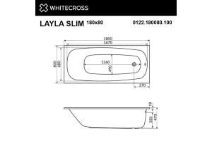 Акриловая ванна Whitecross Layla Slim 180х80 белая хром с гидромассажем - 2