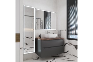 Мебель для ванной STWORKI Берген 100 серая с темной столешницей, раковина Moduo 50 Square - 2