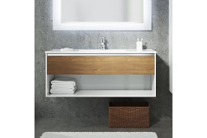 Тумба с раковиной Sanvit Контур 100 белый глянец - светлое дерево