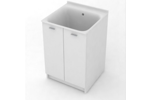 KERASAN Aquadom Комплект для постирочной 60х60см: база + раковина БЕЗ ОТВЕРСТИЯ под смесит+выпуск с сифоном , цвет белый матовый