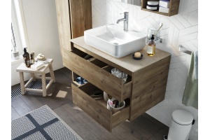 Мебель для ванной STWORKI Карлстад 90 дуб рустикальный, простоун беж, в стиле лофт, подвесная, российская - 3