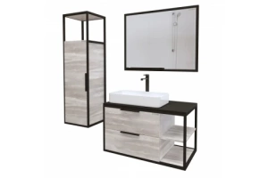 Шкаф пенал для ванной Grossman ЛОФТ шанико/металл черный (304002) - 3