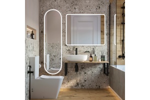 Мебель для ванной DIWO Элиста 100 светлое дерево, с раковиной Moduo 50 Square, в скандинавском стиле, овальная (гарнитур, мебель)