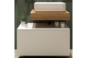 Столешница STWORKI Ольборг 60 дуб французский, без отверстий, с тумбой 80, с раковиной STWORKI Soul 1 белой