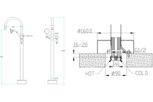 Смеситель Boheme Brillante 269 напольный, для ванны с душем - 2