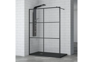 Душевая перегородка RGW Walk In WA-011B 100х200 профиль черный стекло прозрачное с рисунком