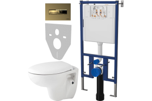 Комплект Унитаз подвесной Seramiksan Natura A051041H + Система инсталляции для унитазов DIWO 4501 + Кнопка смыва DIWO 7325 золотая