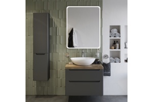Мебель для ванной STWORKI Берген 80 серая со светлой столешницей, раковина Moduo 55 Leaf