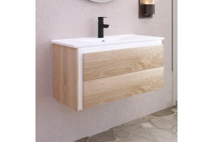 Тумба под раковину Sanvit Линк 100 светлое дерево - белый глянец