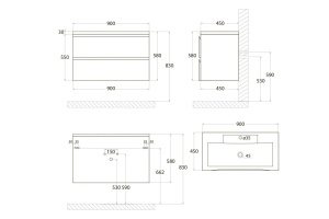 BIANCHI База под раковину подвесная с двумя выкатными ящиками, Оливковый матовый AM-Bianchi-900-2C-SO-OM