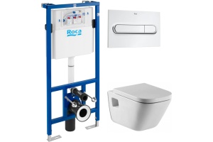 Комплект Система инсталляции для унитазов Roca DUPLO WC 890090020 + Кнопка смыва Roca PL1 Dual хром + Крышка-сиденье Roca Gap 801472004