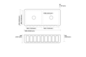 KERASAN Hannah SURREY Раковина керамическая кухонная 1003x470x230 мм,без отв под смеситель, без сифона, толщина 40 мм, цвет белый - 2