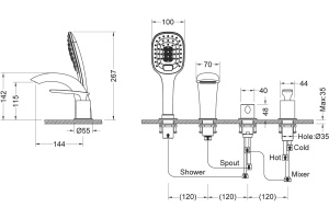 Смеситель Timo Helmi на борт ванны 4020/03Y - 2