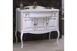 Тумба с раковиной Opadiris Лаура 100 белая с патиной, с раковиной из литьевого мрамора